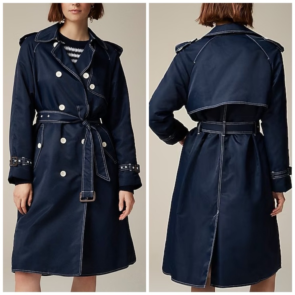 J.Crew Relaxed Trench Coat in Lightweight Shiny Nylon